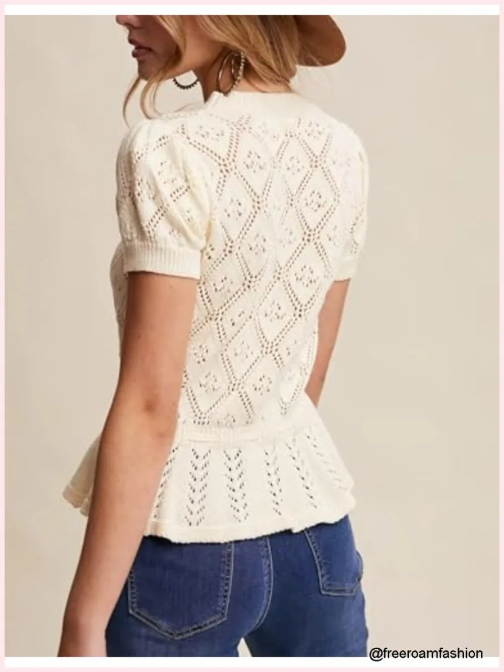 Lightweight Crochet Knit Pullover Sweater Peplum Top